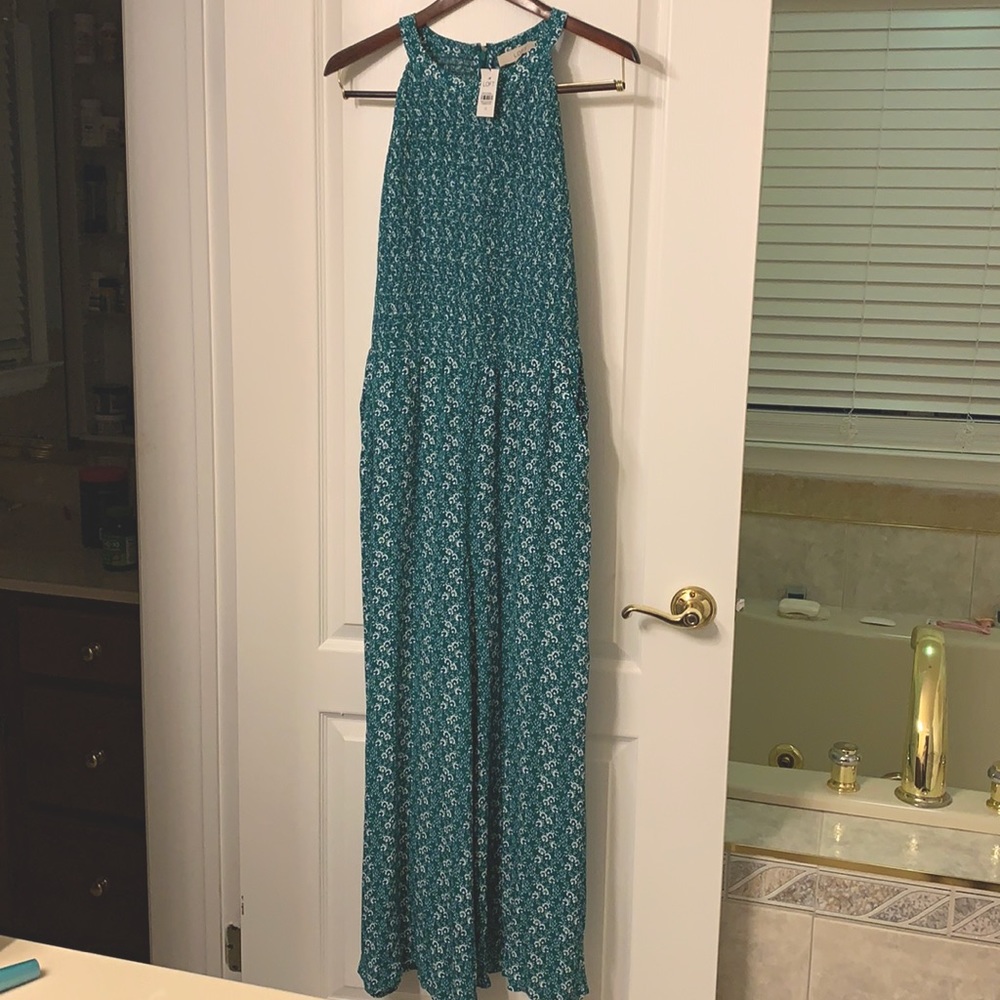 LOFT Green Floral Wide Leg Jumpsuit